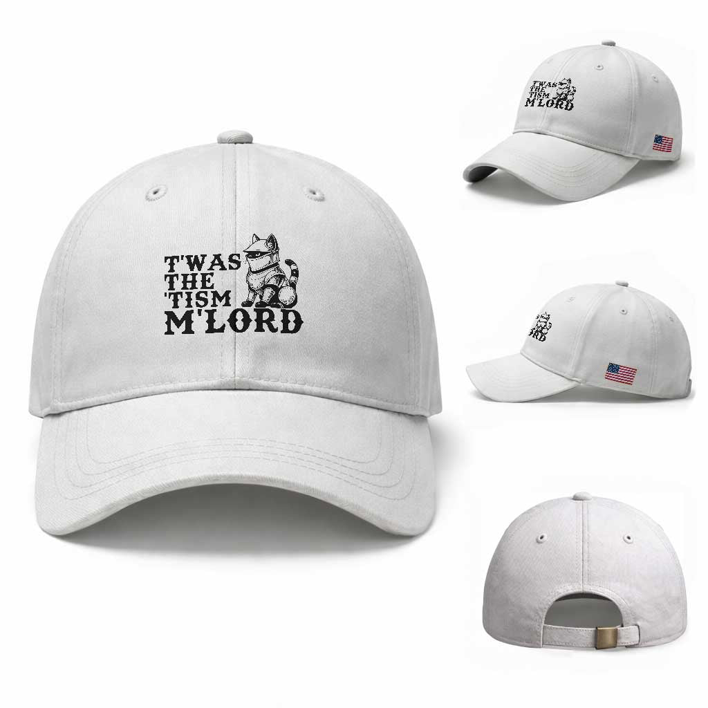 Twas The Tism Funny Medieval Knight Cat Baseball Cap Armor Meme Fantasy Gift TS12 Baseball Cap Universal Fit White Print Your Wear