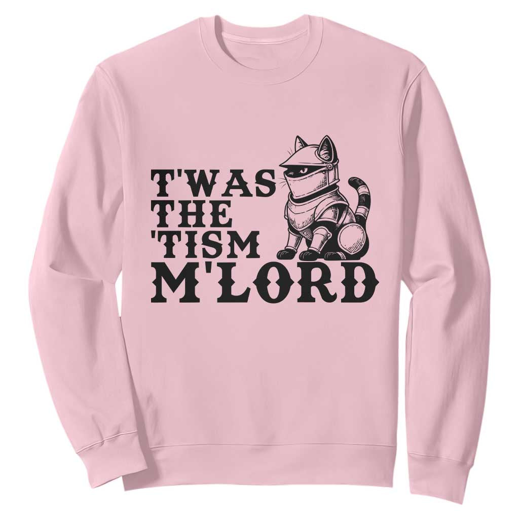 Twas The Tism Funny Medieval Knight Cat Sweatshirt Armor Meme Fantasy Gift TS12 Light Pink Print Your Wear