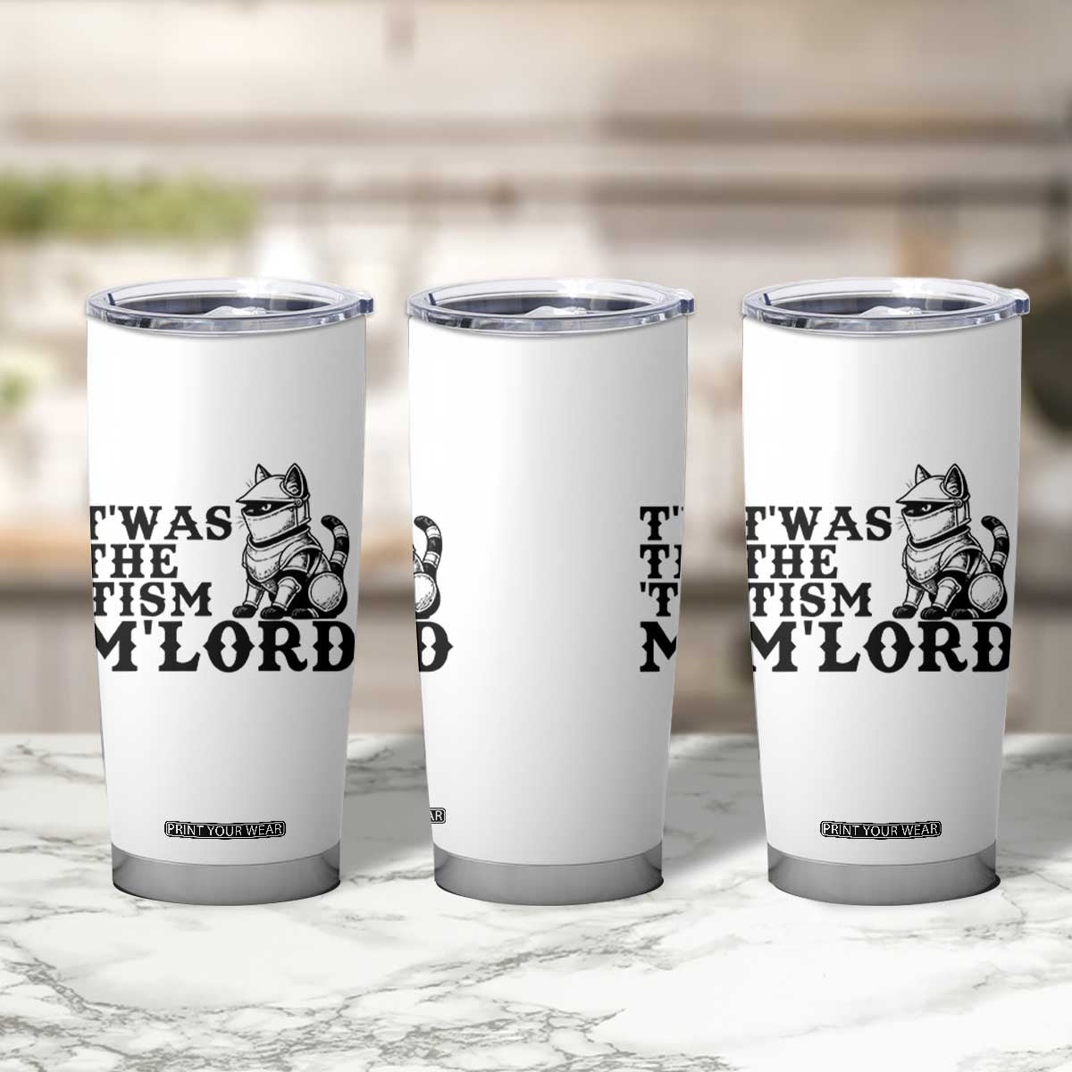 Twas The Tism Funny Medieval Knight Cat Tumbler Cup Armor Meme Fantasy Gift TS12 Print Your Wear