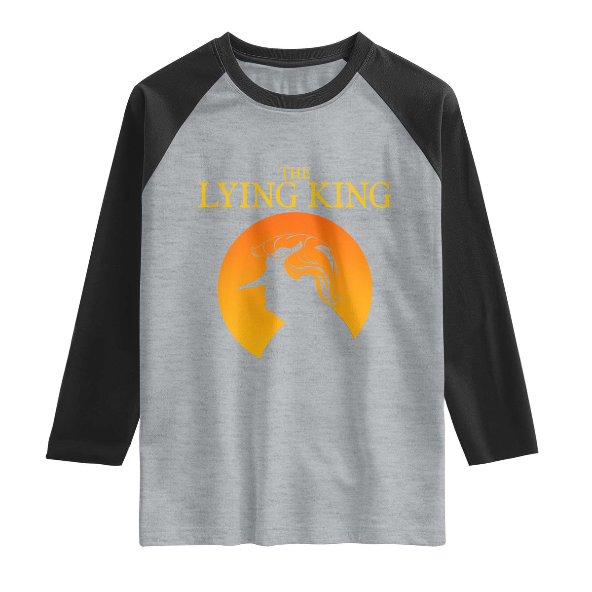 Funny The Lying King Long Nose Silhouette Raglan Shirt Vintage Political Satire Statement Gift TS12 Heather Gray Black Print Your Wear
