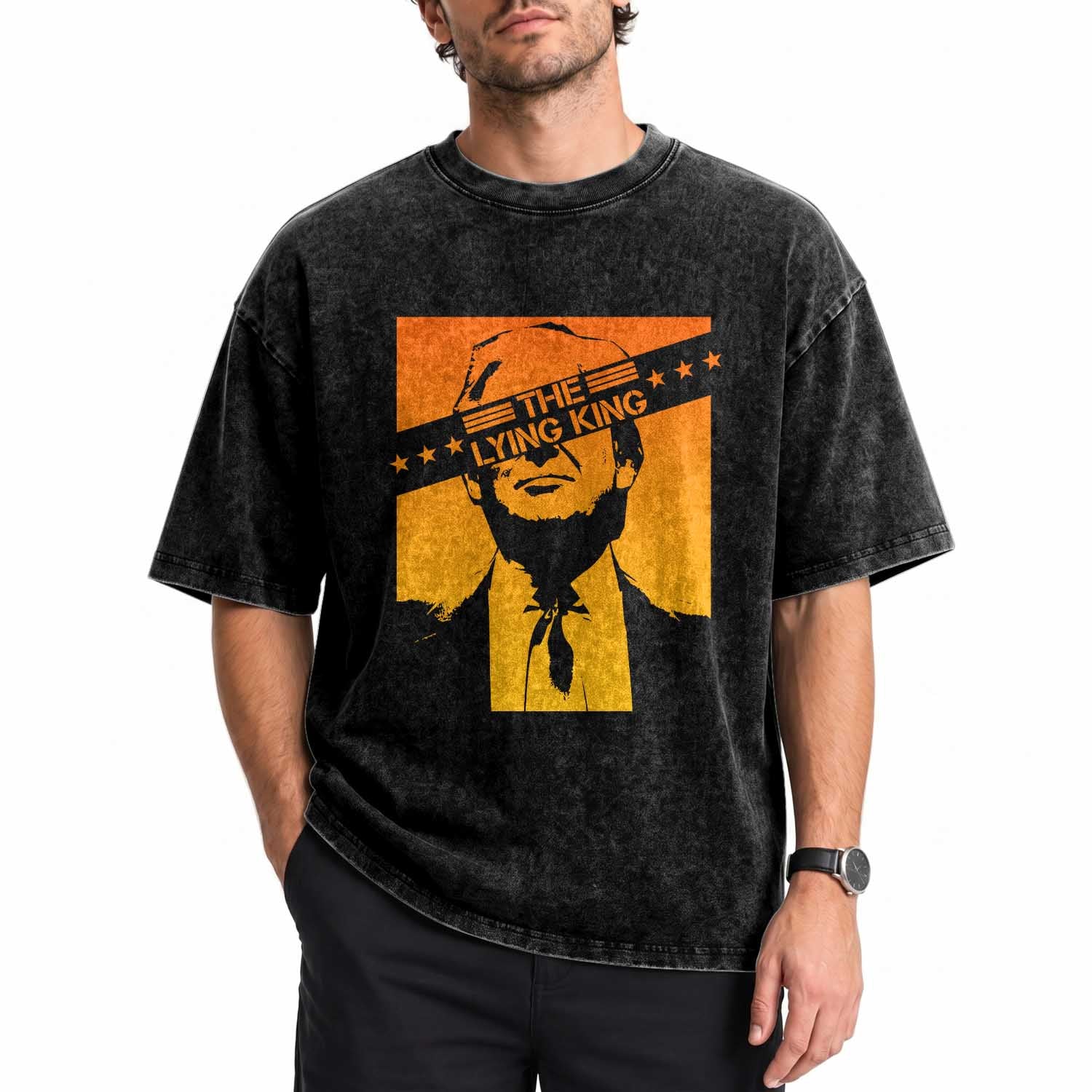 The Lying King Political Satire Washed Cotton T-Shirt Funny Bold Sarcastic Statement Gift