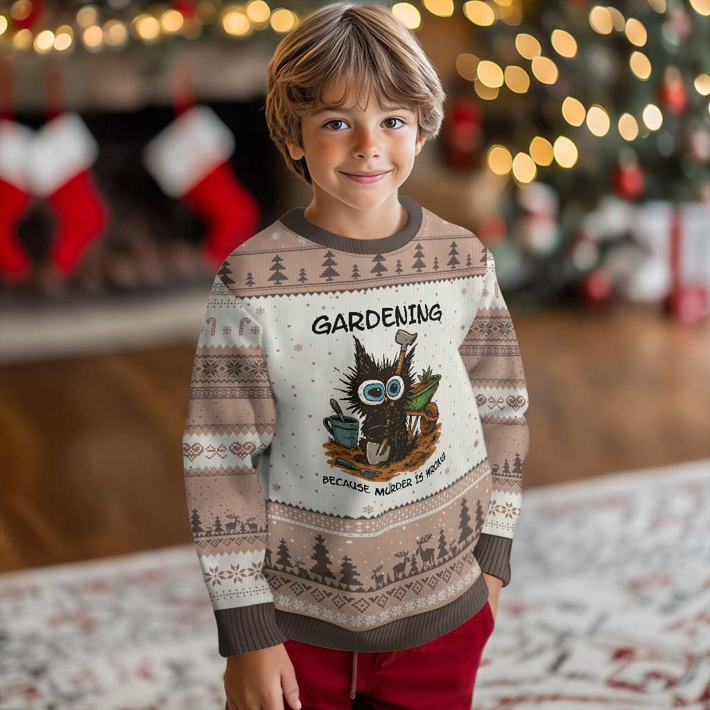Gardening Because Murder Is Wrong Ugly Christmas Sweater Funny Black Cat Gardener Gift TS12 Mocha Mousse Print Your Wear