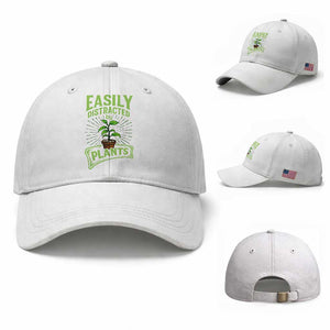 Easily Distracted By Plants Baseball Cap Funny Gardening Lover Gift TS12 Baseball Cap Universal Fit White Print Your Wear