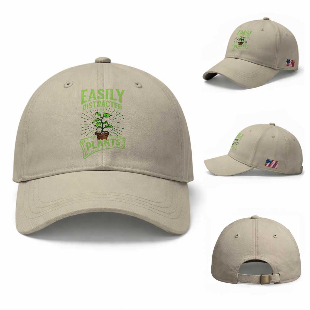 Easily Distracted By Plants Baseball Cap Funny Gardening Lover Gift TS12 Baseball Cap Universal Fit Beige Print Your Wear