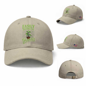 Easily Distracted By Plants Baseball Cap Funny Gardening Lover Gift TS12 Baseball Cap Universal Fit Beige Print Your Wear