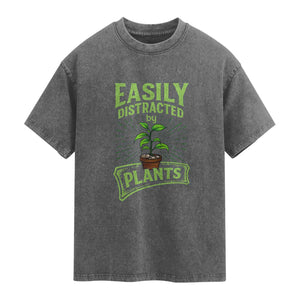 Easily Distracted By Plants Washed Cotton T-Shirt Funny Gardening Lover Gift