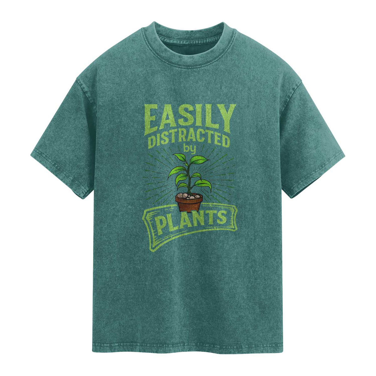 Easily Distracted By Plants Washed Cotton T-Shirt Funny Gardening Lover Gift