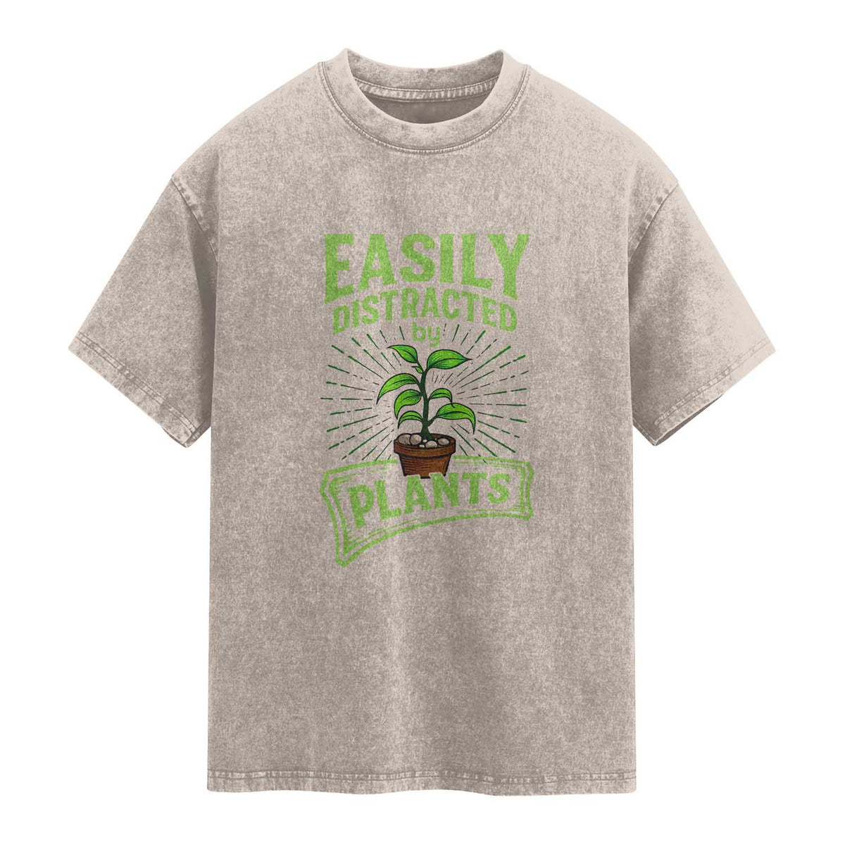Easily Distracted By Plants Washed Cotton T-Shirt Funny Gardening Lover Gift