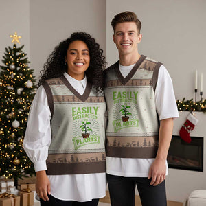 Easily Distracted By Plants V-Neck Knit Sweater Vest Funny Gardening Lover Gift TS12 Mocha Mousse Print Your Wear