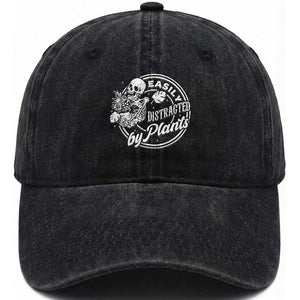 Easily Distracted By Plants Skeleton Washed Cotton Baseball Cap Funny Gardener Plant Lover TS12 Print Your Wear