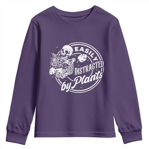 Easily Distracted By Plants Skeleton Youth Sweatshirt Funny Gardener Plant Lover TS12 Purple Print Your Wear