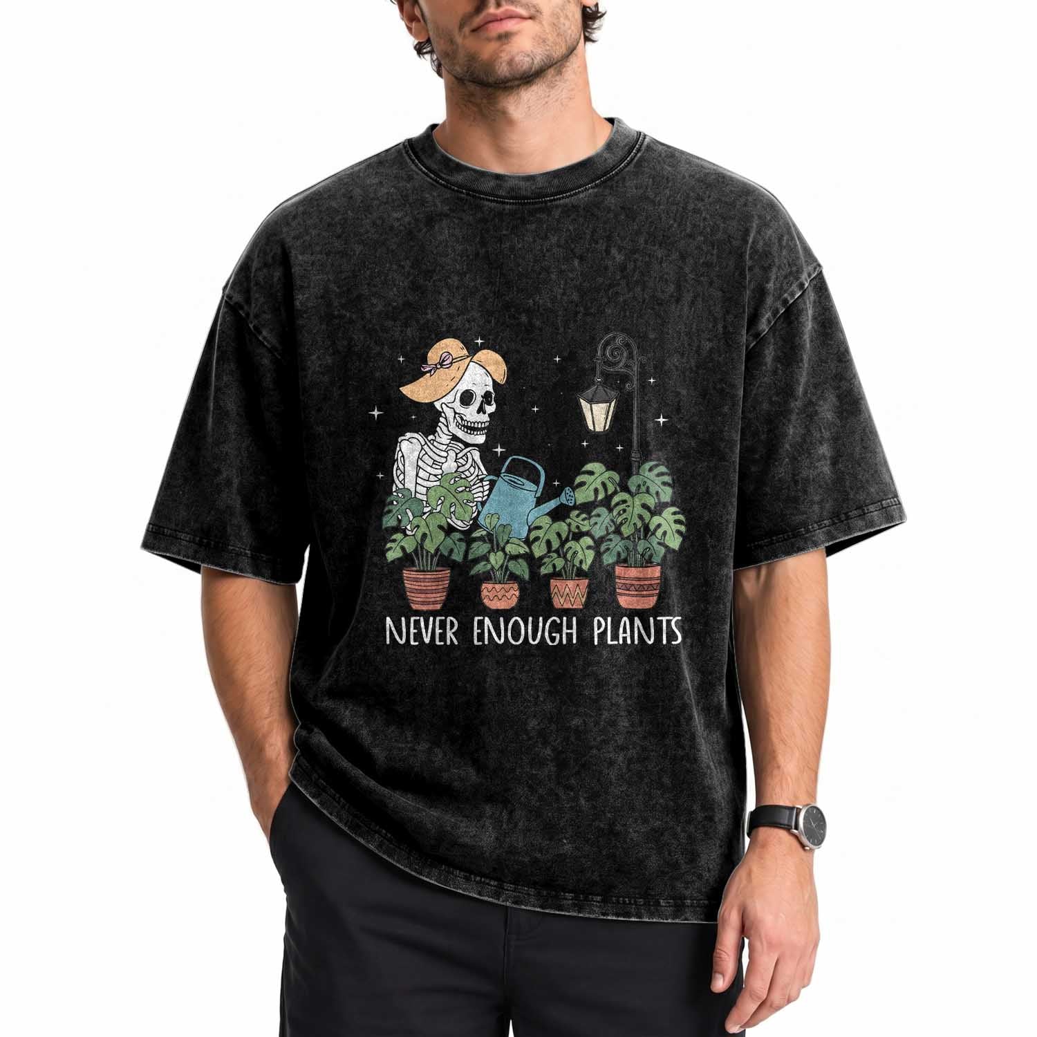 Skeleton Monstera Lover Washed Cotton T-Shirt Never Enough Plants