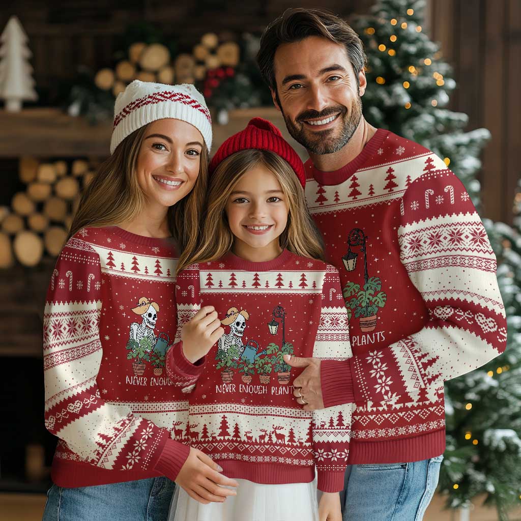 Skeleton Monstera Lover Ugly Christmas Sweater Never Enough Plants TS12 Red Beige Print Your Wear
