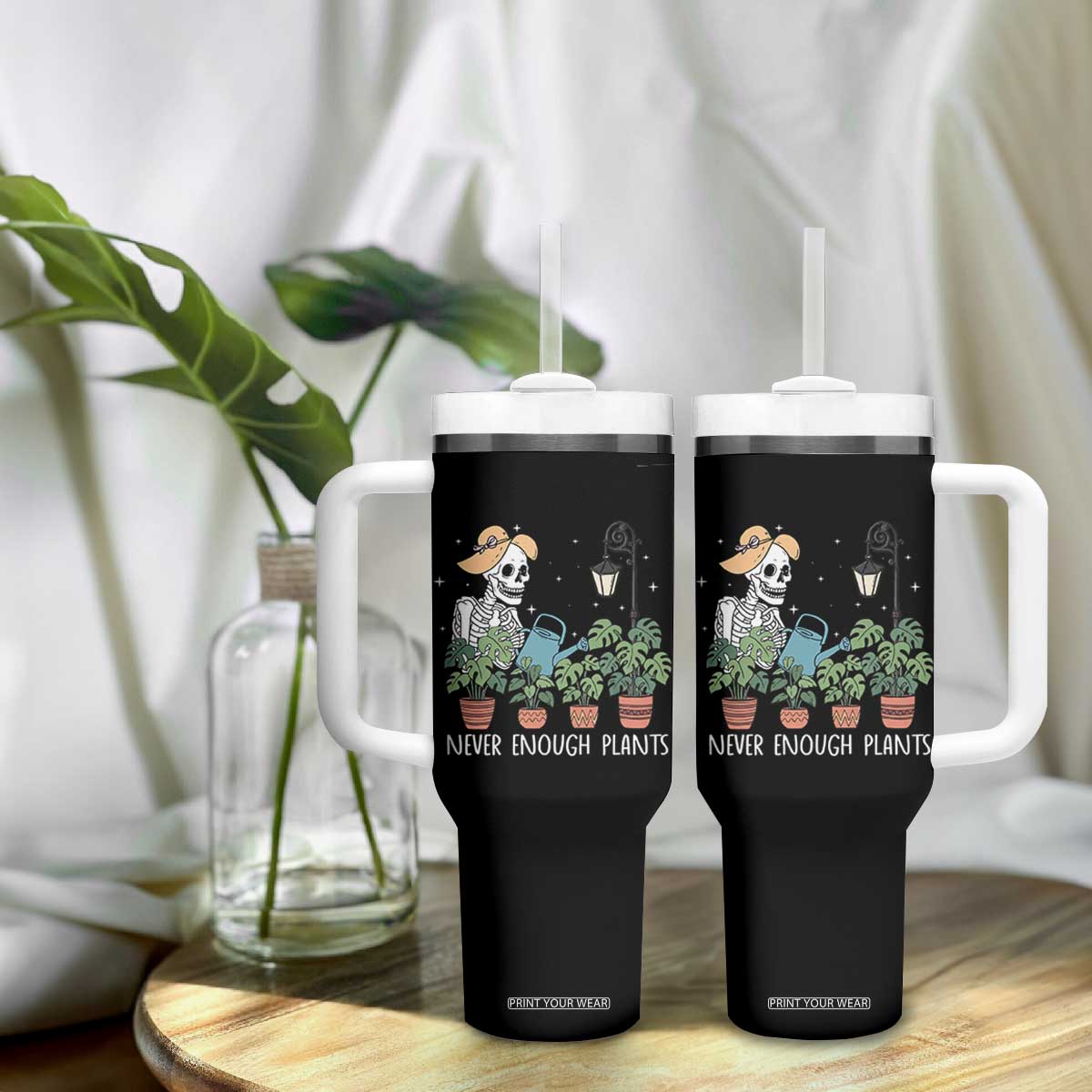 Skeleton Monstera Lover Tumbler With Handle Never Enough Plants TS12 Print Your Wear