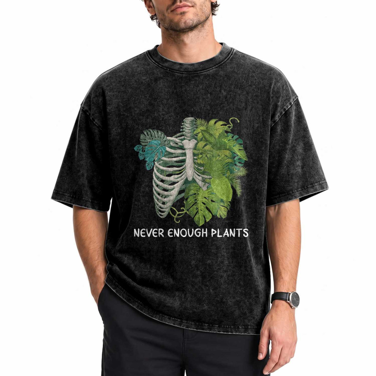 Monstera Plant Body Skeleton Washed Cotton T-Shirt Never Enough Plants
