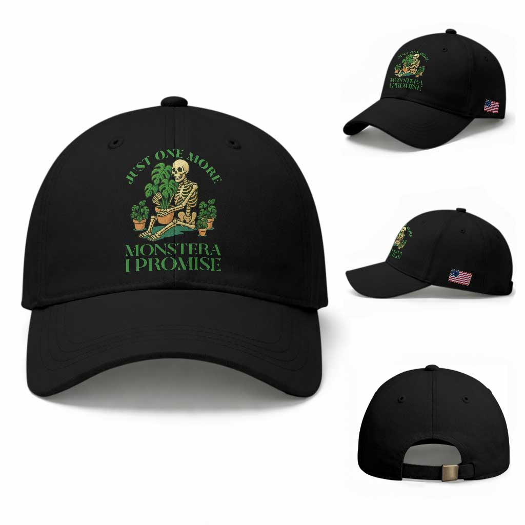 Just One More Monstera Baseball Cap Skeleton Plant Lover Gift TS12 Baseball Cap Universal Fit Black Print Your Wear
