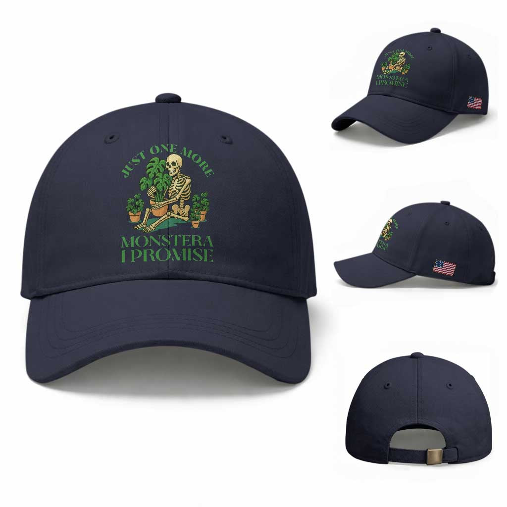 Just One More Monstera Baseball Cap Skeleton Plant Lover Gift TS12 Baseball Cap Universal Fit Navy Print Your Wear