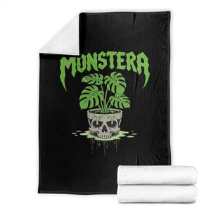 Monstera Lover Houseplant Gift Throw Blanket Skull Plant Pot Graphic TS12 Black Print Your Wear