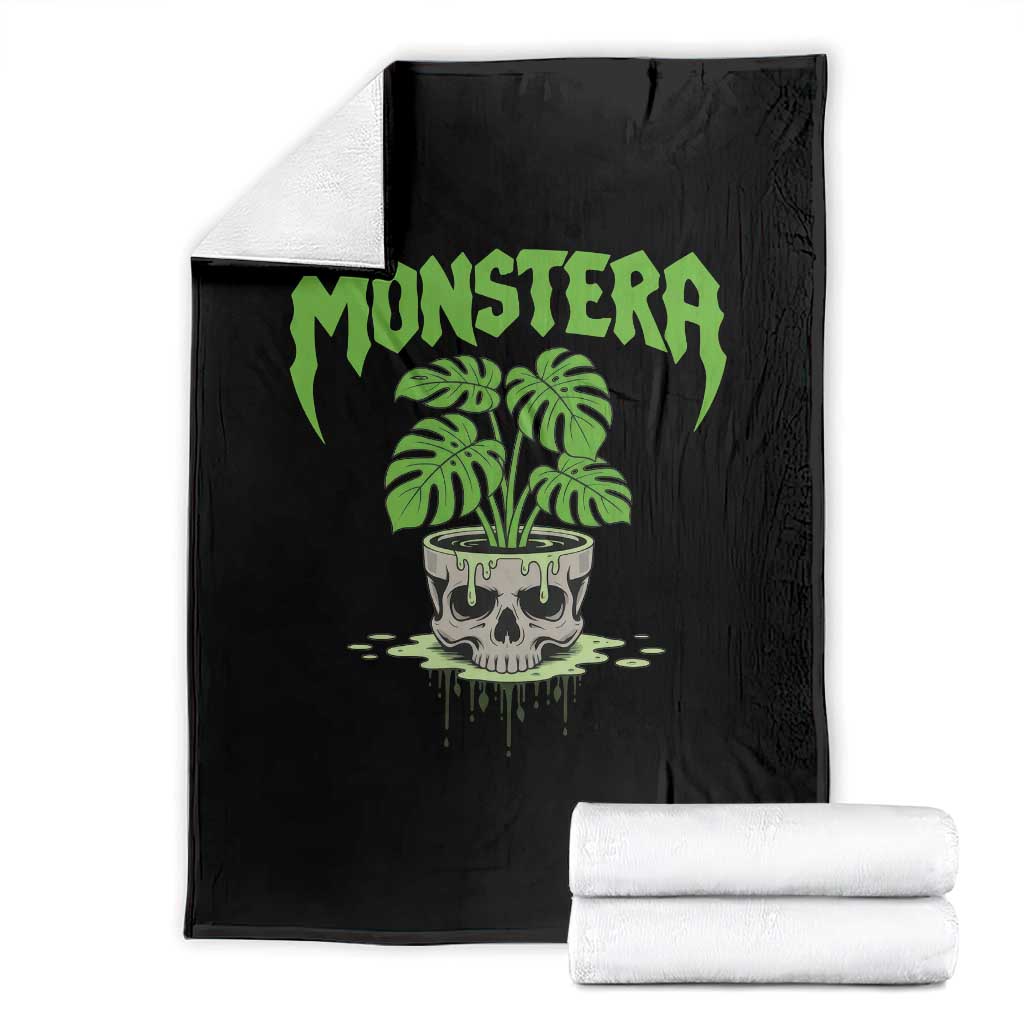 Monstera Lover Houseplant Gift Throw Blanket Skull Plant Pot Graphic TS12 Black Print Your Wear
