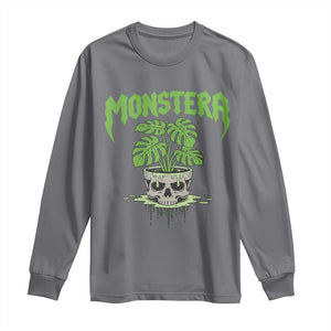 Monstera Lover Houseplant Gift Long Sleeve Shirt Skull Plant Pot Graphic TS12 Charcoal Print Your Wear