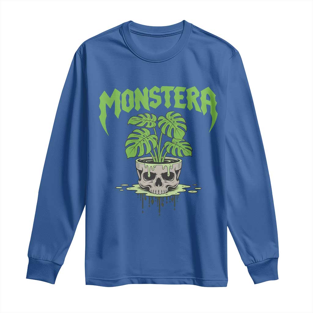 Monstera Lover Houseplant Gift Long Sleeve Shirt Skull Plant Pot Graphic TS12 Royal Blue Print Your Wear