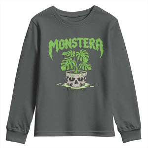 Monstera Lover Houseplant Gift Youth Sweatshirt Skull Plant Pot Graphic TS12 Dark Heather Print Your Wear