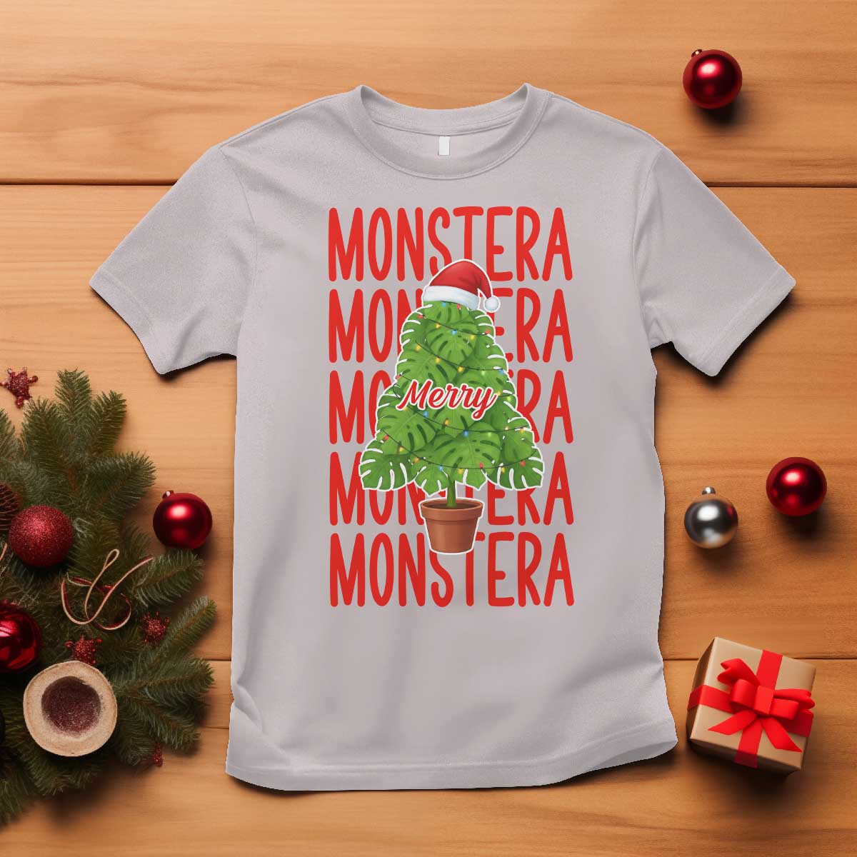 Merry Monstera T Shirt Plant Lover Christmas Gift TS12 Ice Gray Print Your Wear