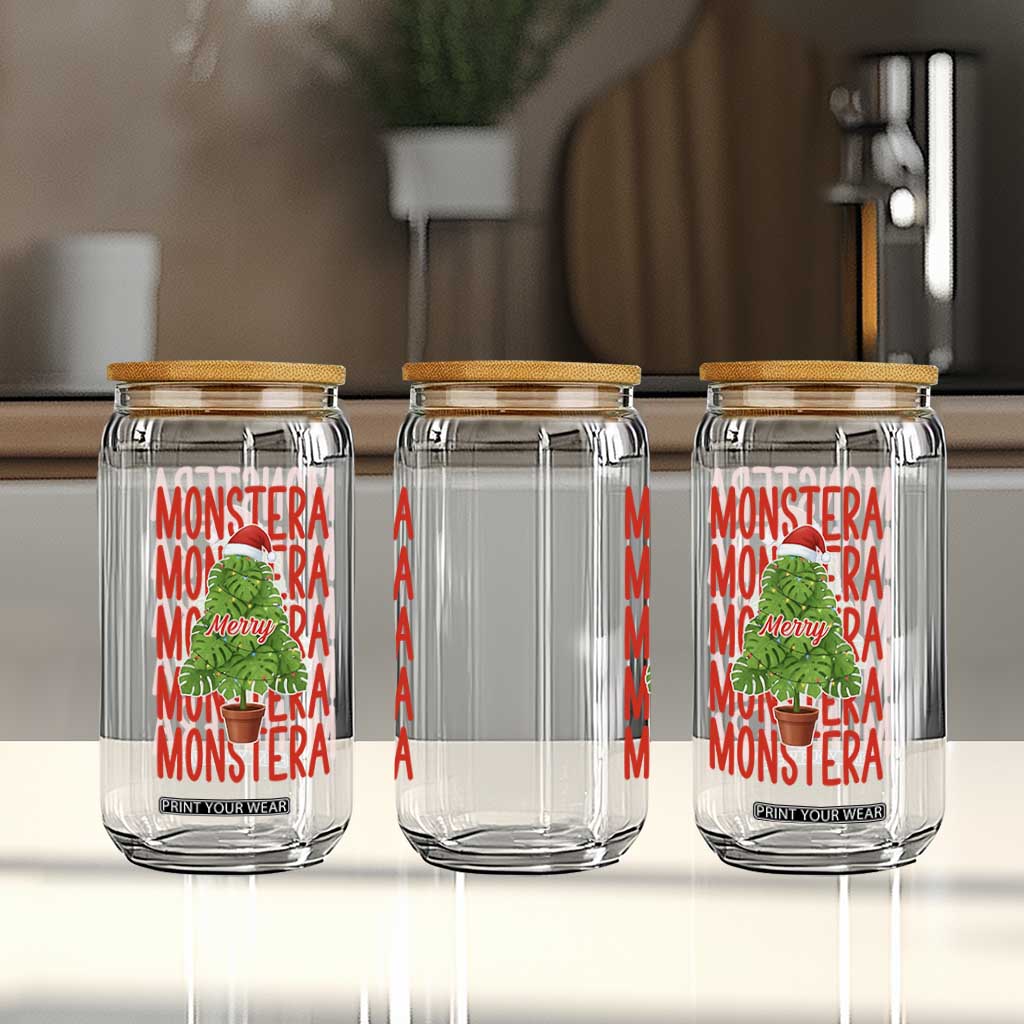 Merry Monstera Glass Can Plant Lover Christmas Gift TS12 Print Your Wear