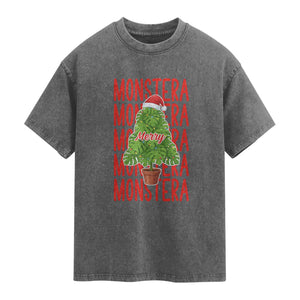 Merry Monstera Washed Cotton T-Shirt Plant Lover Christmas Gift