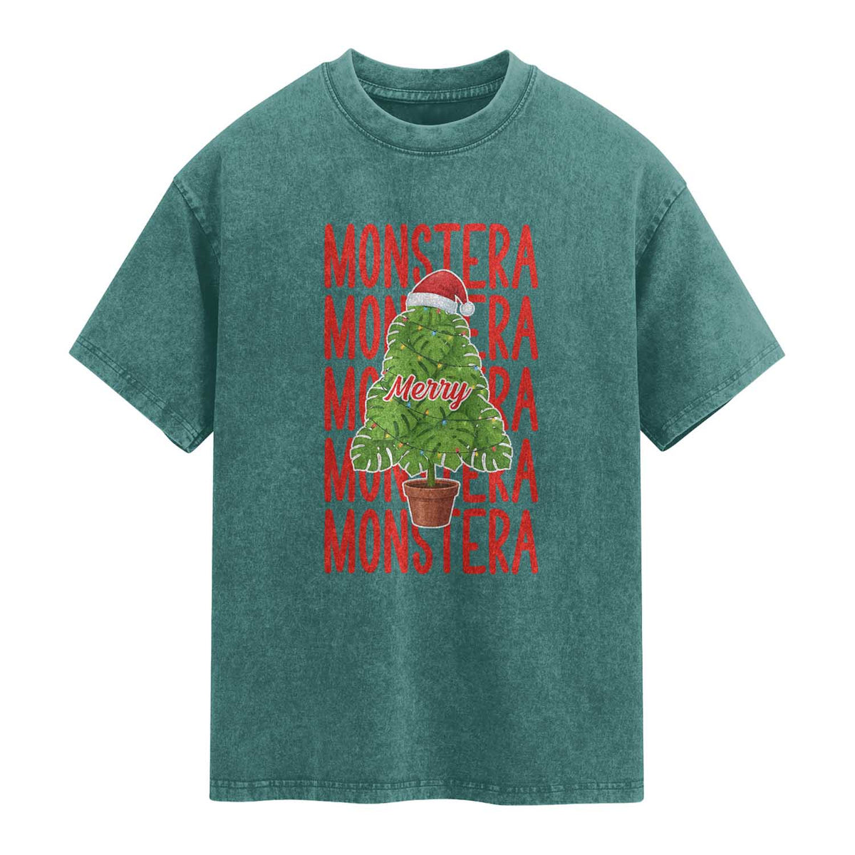 Merry Monstera Washed Cotton T-Shirt Plant Lover Christmas Gift