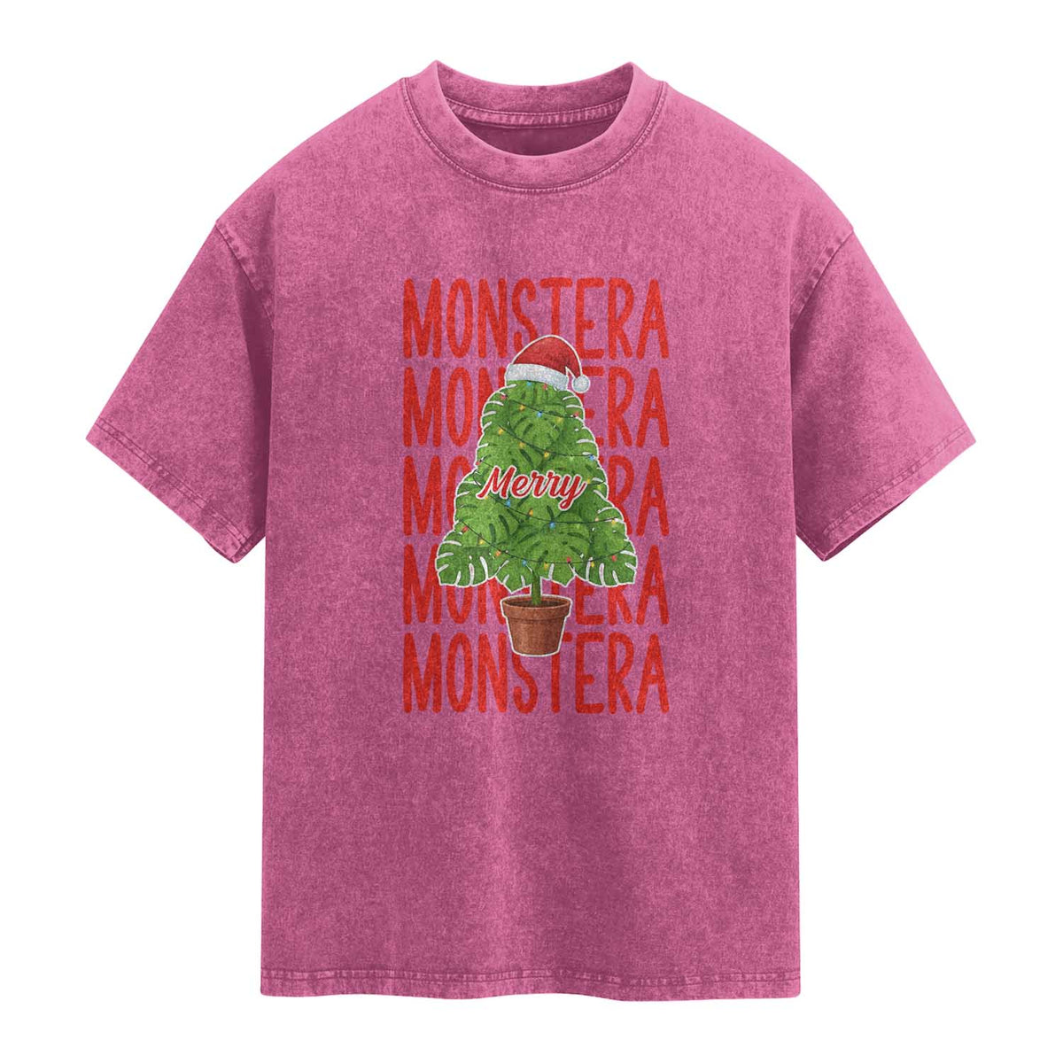 Merry Monstera Washed Cotton T-Shirt Plant Lover Christmas Gift