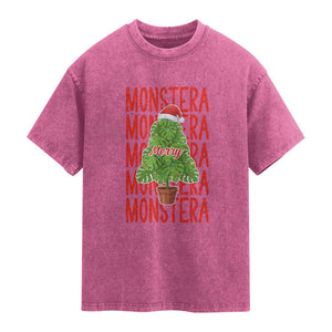 Merry Monstera Washed Cotton T-Shirt Plant Lover Christmas Gift