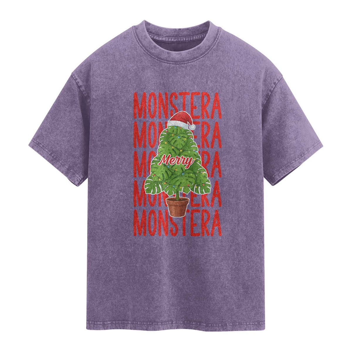 Merry Monstera Washed Cotton T-Shirt Plant Lover Christmas Gift