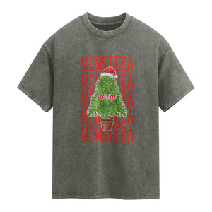 Merry Monstera Washed Cotton T-Shirt Plant Lover Christmas Gift