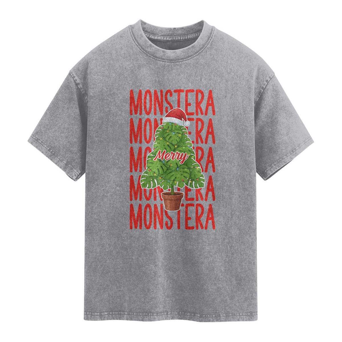 Merry Monstera Washed Cotton T-Shirt Plant Lover Christmas Gift