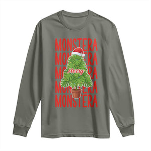 Merry Monstera Long Sleeve Shirt Plant Lover Christmas Gift TS12 Military Green Print Your Wear
