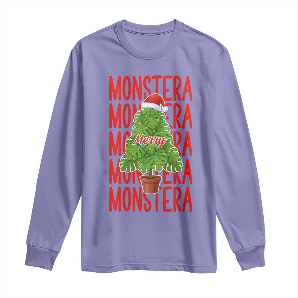 Merry Monstera Long Sleeve Shirt Plant Lover Christmas Gift TS12 Violet Print Your Wear
