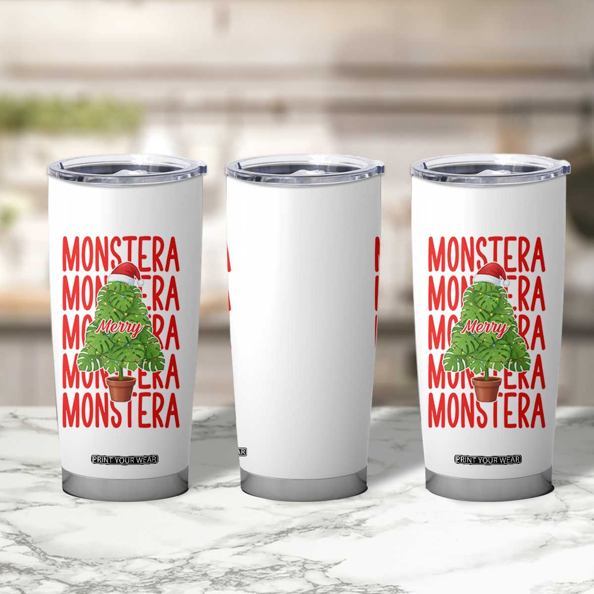 Merry Monstera Tumbler Cup Plant Lover Christmas Gift TS12 Print Your Wear