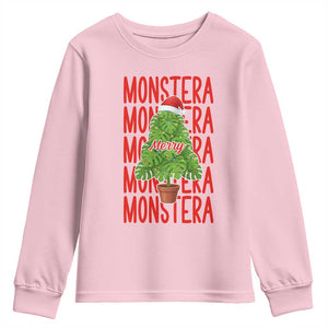 Merry Monstera Youth Sweatshirt Plant Lover Christmas Gift TS12 Light Pink Print Your Wear