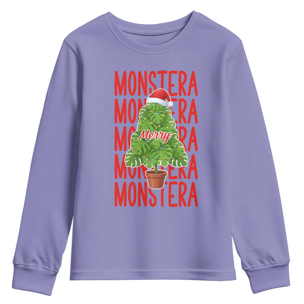 Merry Monstera Youth Sweatshirt Plant Lover Christmas Gift TS12 Violet Print Your Wear
