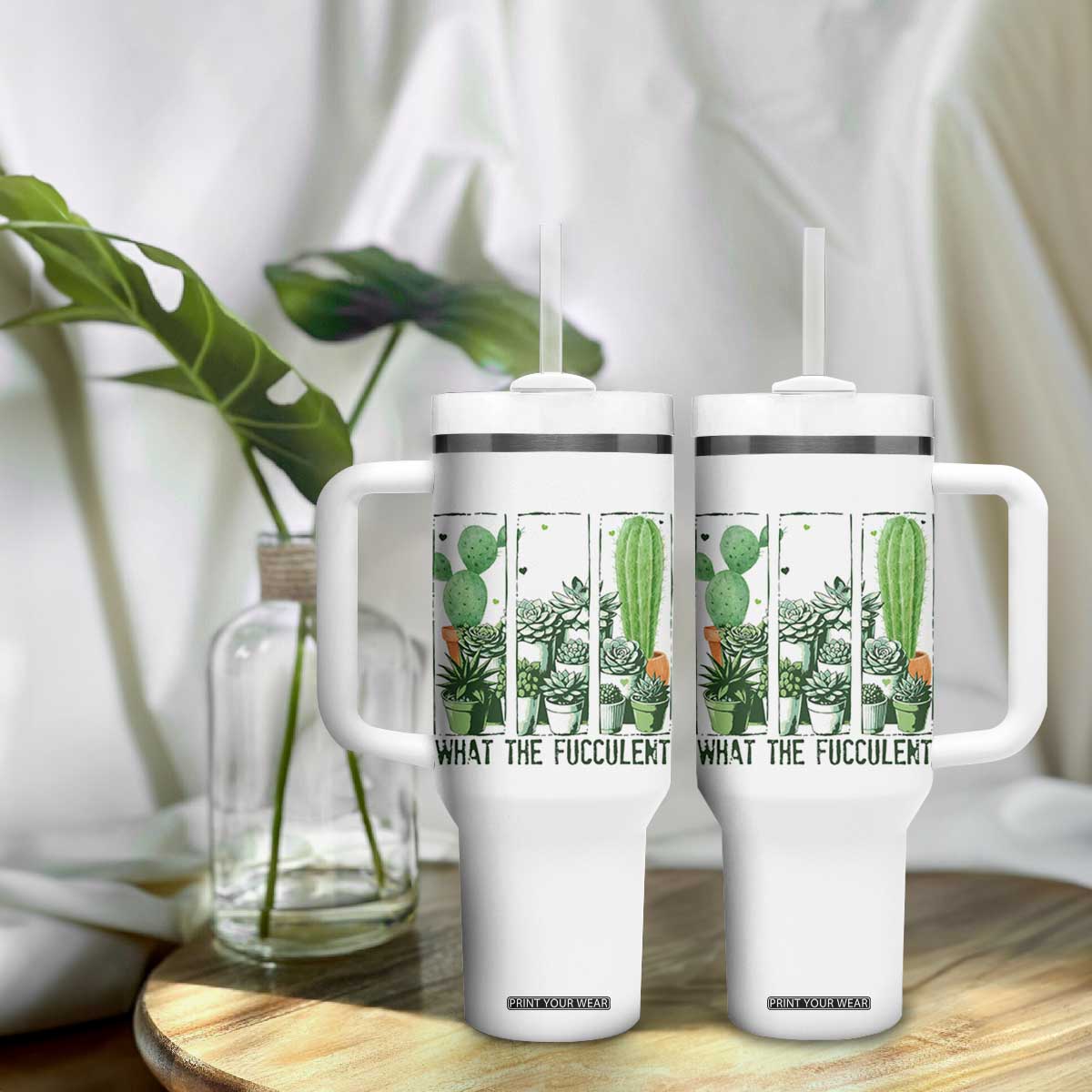 Funny Cactus Plant Lover Tumbler With Handle What The Fucculent TS12 Print Your Wear