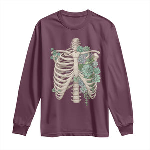 Succulent Body Skeleton Long Sleeve Shirt Creepy Plant Lover Gift TS12 Maroon Print Your Wear