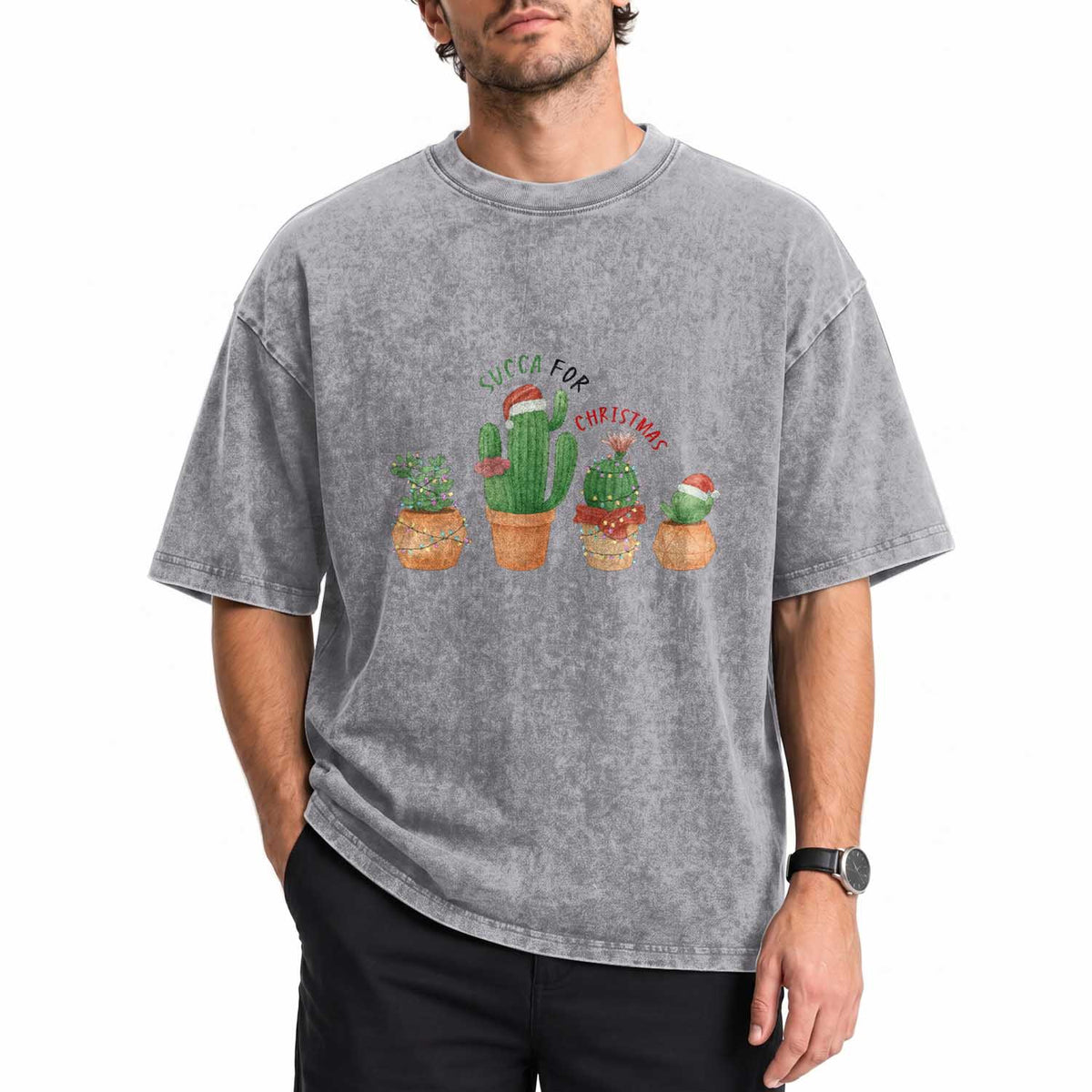 Funny Succulent Plant Lover Gift Washed Cotton T-Shirt Succa For Christmas