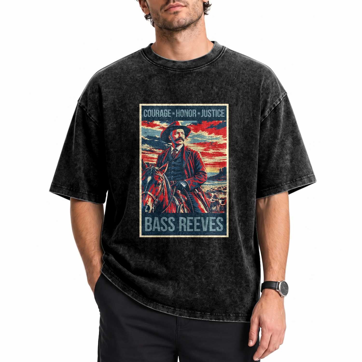 Bass Reeves Wild West Lawman Cowboy Washed Cotton T-Shirt Deputy Marshal Hero Vintage Poster Graphic
