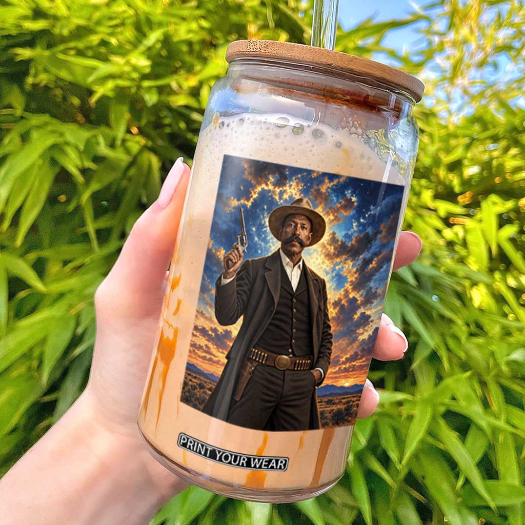 Bass Reeves Wild West Lawman Portrait Glass Can Sunset Western Hero Heritage