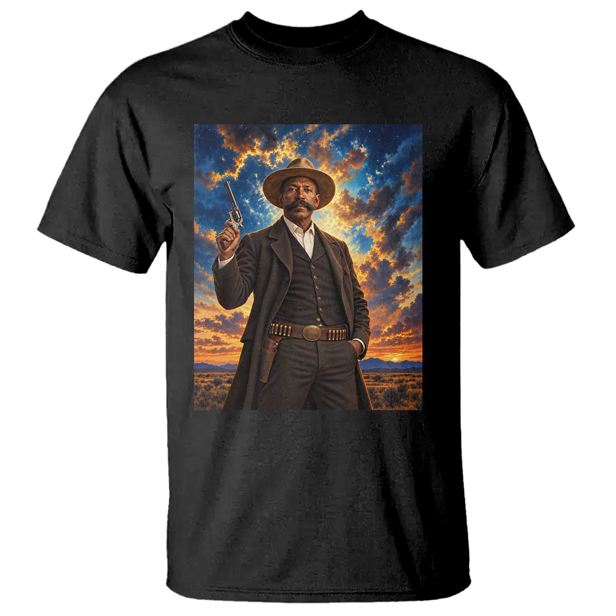 Bass Reeves Wild West Lawman Portrait T Shirt Sunset Western Hero Heritage