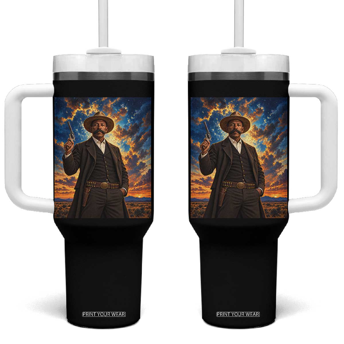 Bass Reeves Wild West Lawman Portrait Tumbler With Handle Sunset Western Hero Heritage