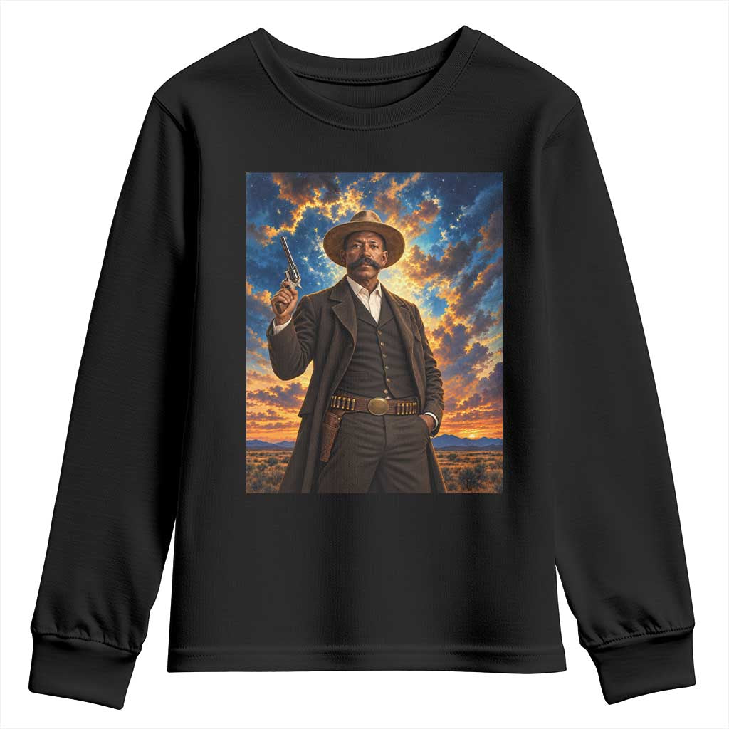 Bass Reeves Wild West Lawman Portrait Youth Sweatshirt Sunset Western Hero Heritage