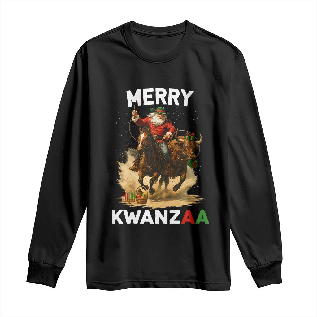 Funny Black Santa Cowboy Long Sleeve Shirt Merry Kwanzaa Cultural Pride Gift TS12 Black Print Your Wear