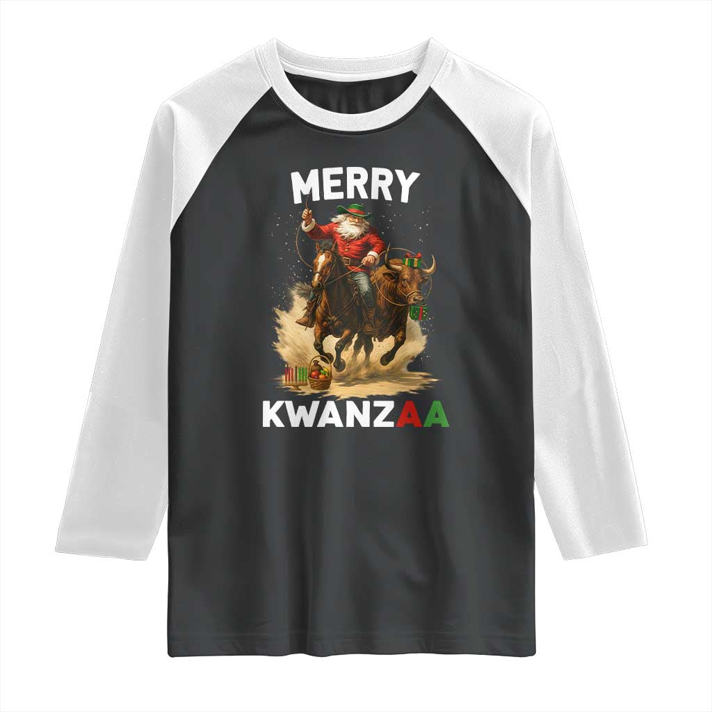 Funny Black Santa Cowboy Raglan Shirt Merry Kwanzaa Cultural Pride Gift TS12 Black White Print Your Wear